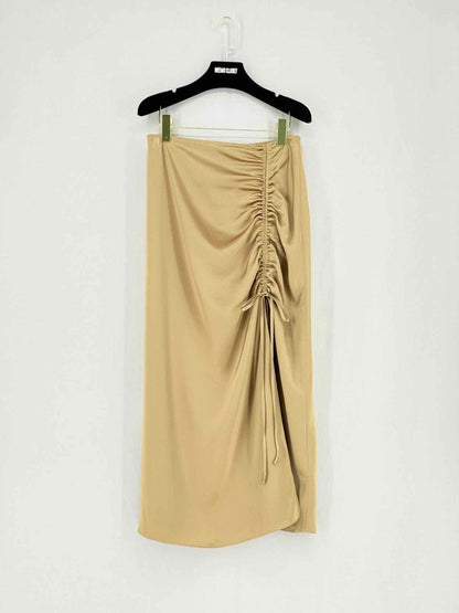 Pre - loved POLO RALPH LAUREN Ruched Beige Size US 4 Midi Skirt at Reems Closet
