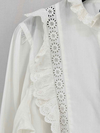 Pre - loved POLO RALPH LAUREN White Frilled Trim Size US 8 Shirt at Reems Closet
