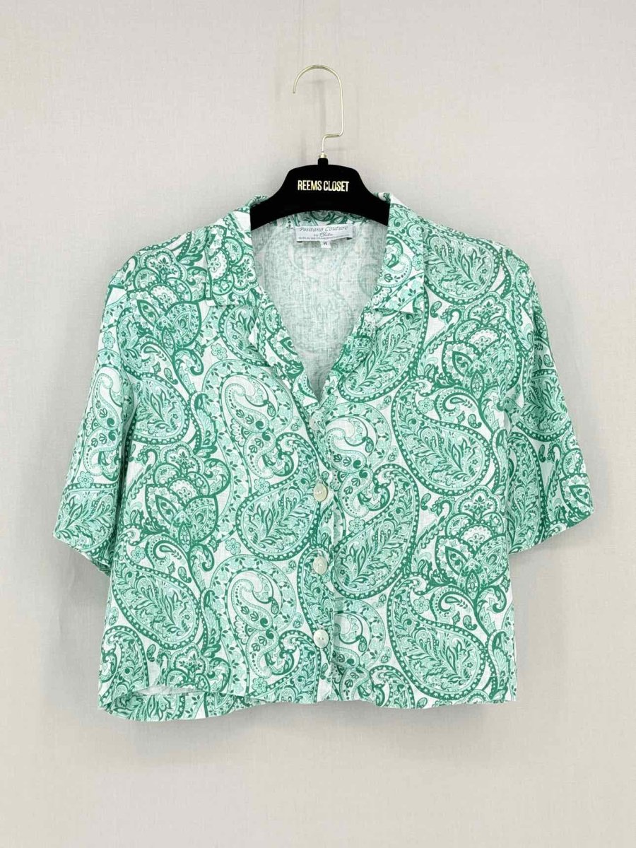 Pre - loved POSITANO COUTURE White & Green Size Medium Midi Dress at Reems Closet