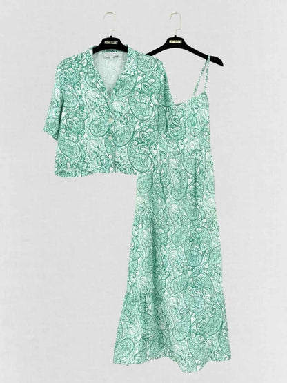 Pre - loved POSITANO COUTURE White & Green Size Medium Midi Dress at Reems Closet