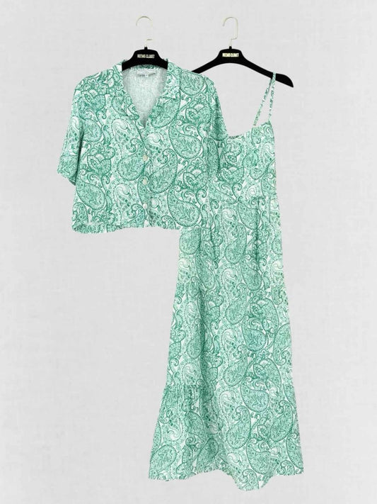 Pre - loved POSITANO COUTURE White & Green Size Medium Midi Dress at Reems Closet