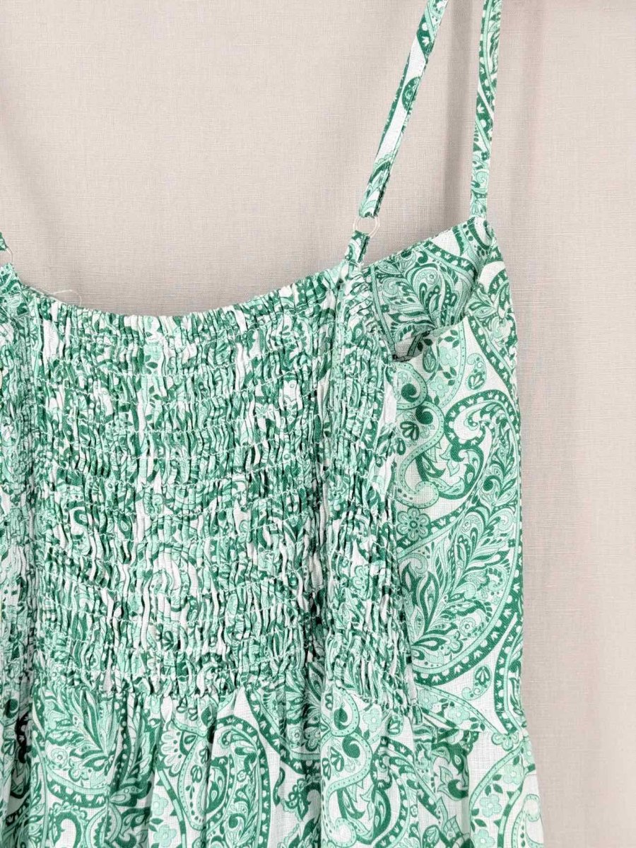 Pre - loved POSITANO COUTURE White & Green Size Medium Midi Dress at Reems Closet