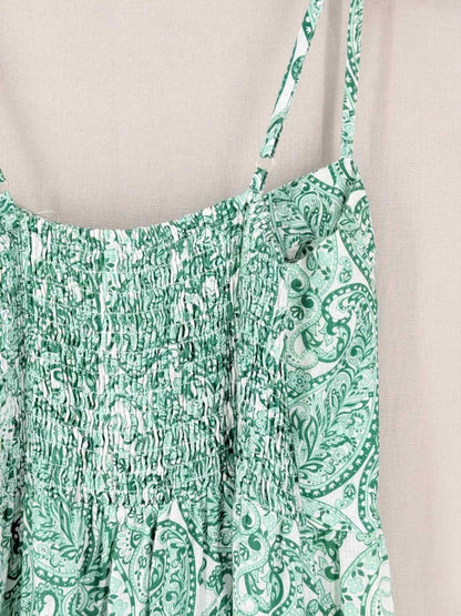 Pre - loved POSITANO COUTURE White & Green Size Medium Midi Dress at Reems Closet