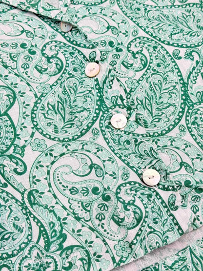 Pre - loved POSITANO COUTURE White & Green Size Medium Midi Dress at Reems Closet