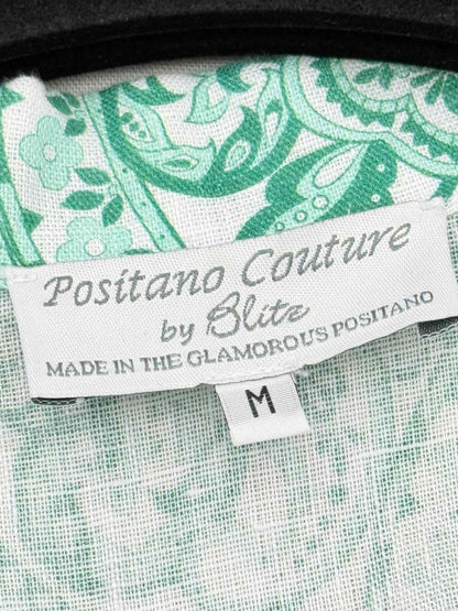 Pre - loved POSITANO COUTURE White & Green Size Medium Midi Dress at Reems Closet