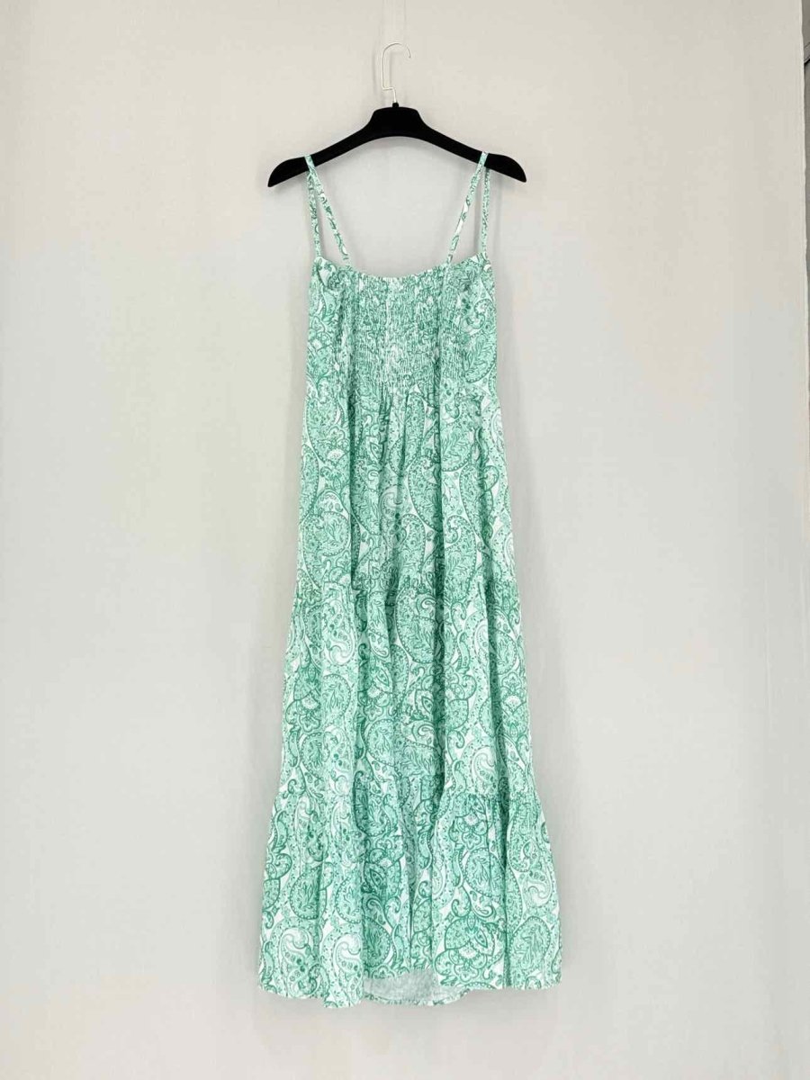 Pre - loved POSITANO COUTURE White & Green Size Medium Midi Dress at Reems Closet