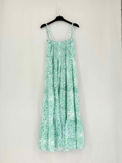 Pre - loved POSITANO COUTURE White & Green Size Medium Midi Dress at Reems Closet