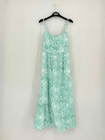 Pre - loved POSITANO COUTURE White & Green Size Medium Midi Dress at Reems Closet