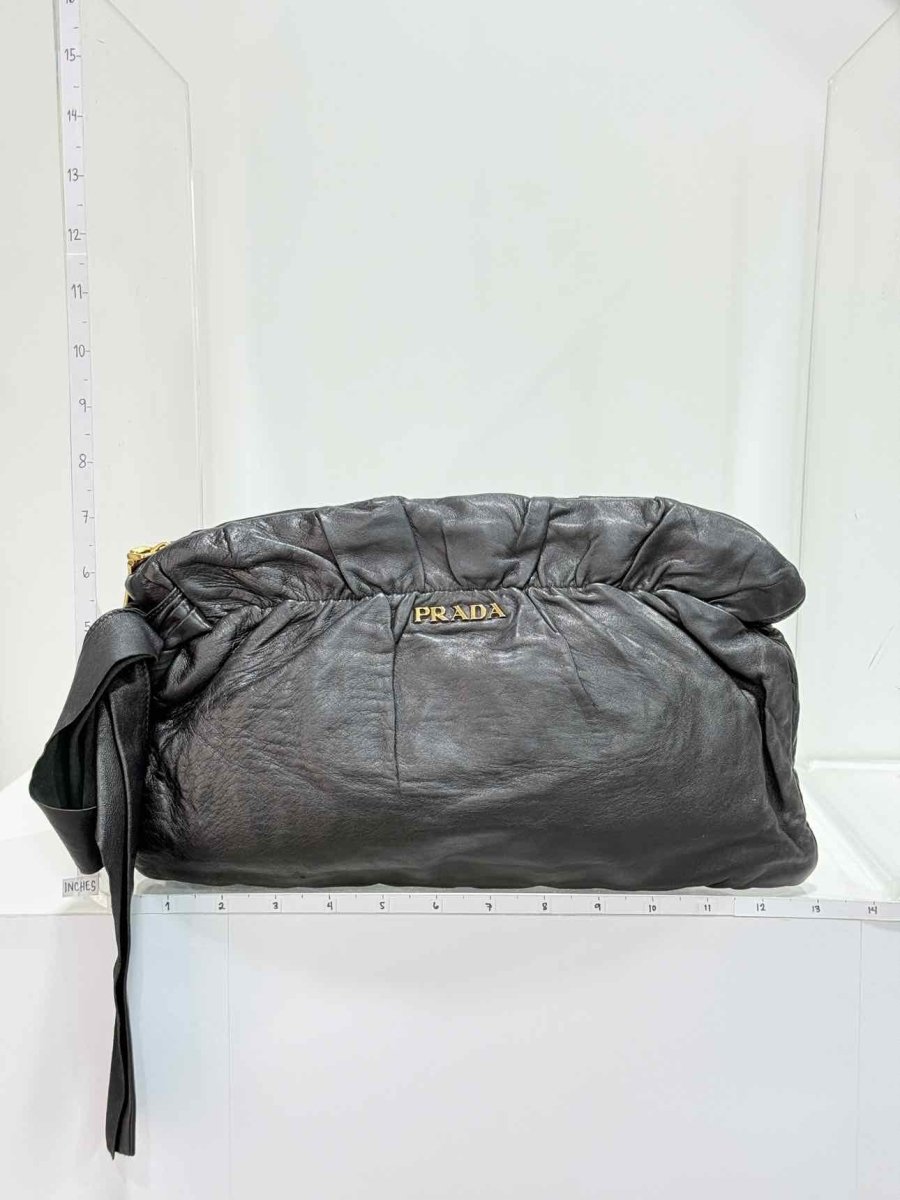 Pre-loved PRADA Antik Bow Black Clutch at Reems Closet