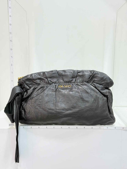 Pre-loved PRADA Antik Bow Black Clutch at Reems Closet
