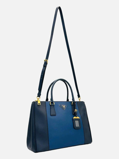 Pre - loved PRADA Bicolor Lux Galleria Navy Blue Top Handle at Reems Closet