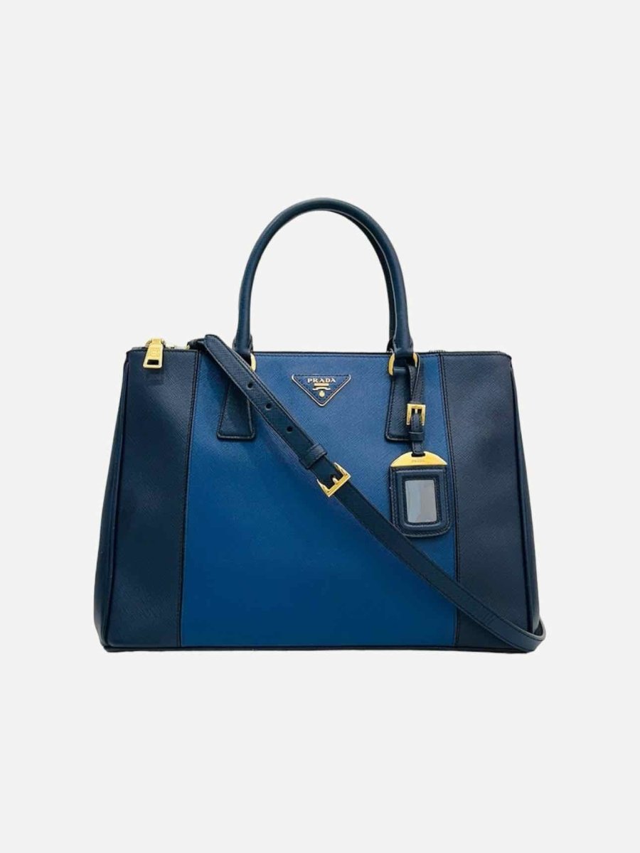 Pre - loved PRADA Bicolor Lux Galleria Navy Blue Top Handle at Reems Closet