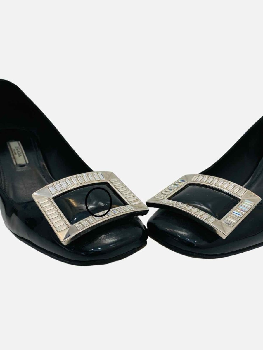 Pre - loved PRADA Black Crystal Buckle Pumps at Reems Closet