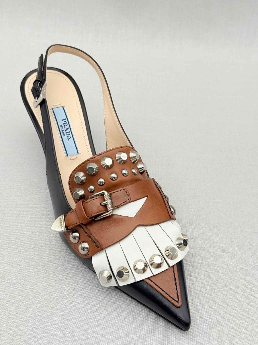 Pre - loved PRADA Black Multicolor Studded Size EU 35 Kitten Heels at Reems Closet