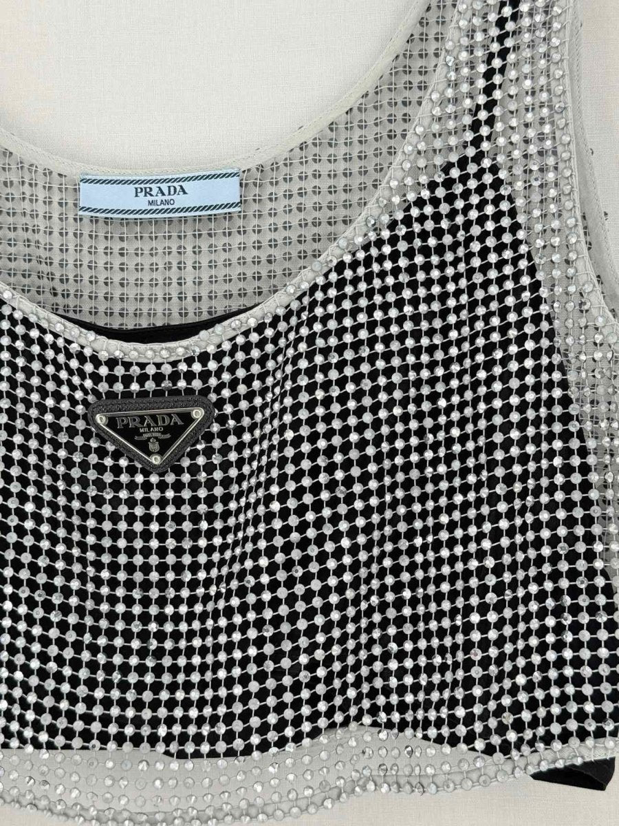 Pre - loved PRADA Black & Silver Logo Plaque Size US 4 Top at Reems Closet
