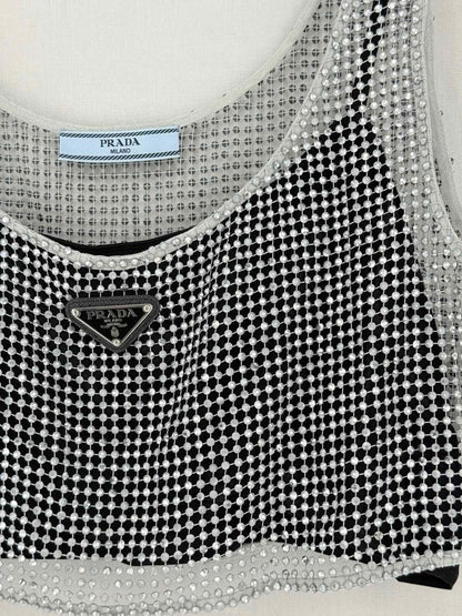 Pre - loved PRADA Black & Silver Logo Plaque Size US 4 Top at Reems Closet