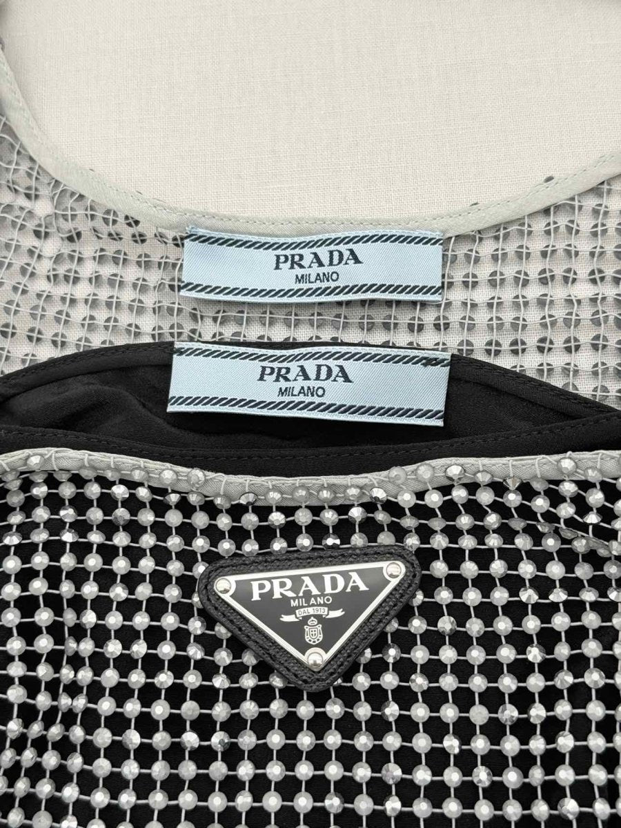 Pre - loved PRADA Black & Silver Logo Plaque Size US 4 Top at Reems Closet
