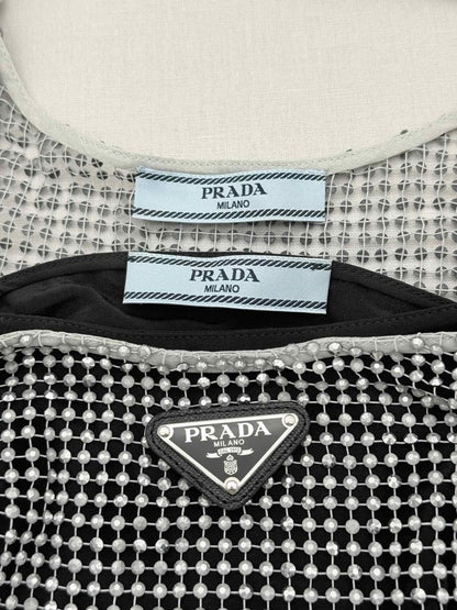 Pre - loved PRADA Black & Silver Logo Plaque Size US 4 Top at Reems Closet