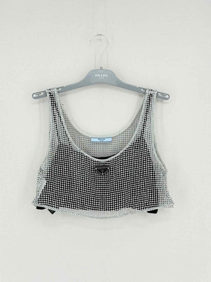 Pre - loved PRADA Black & Silver Logo Plaque Size US 4 Top at Reems Closet