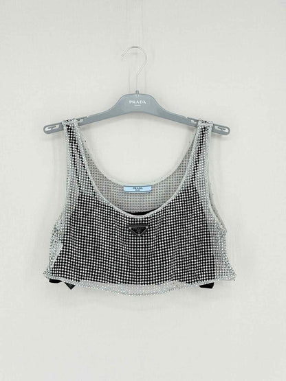 Pre - loved PRADA Black & Silver Logo Plaque Size US 4 Top at Reems Closet