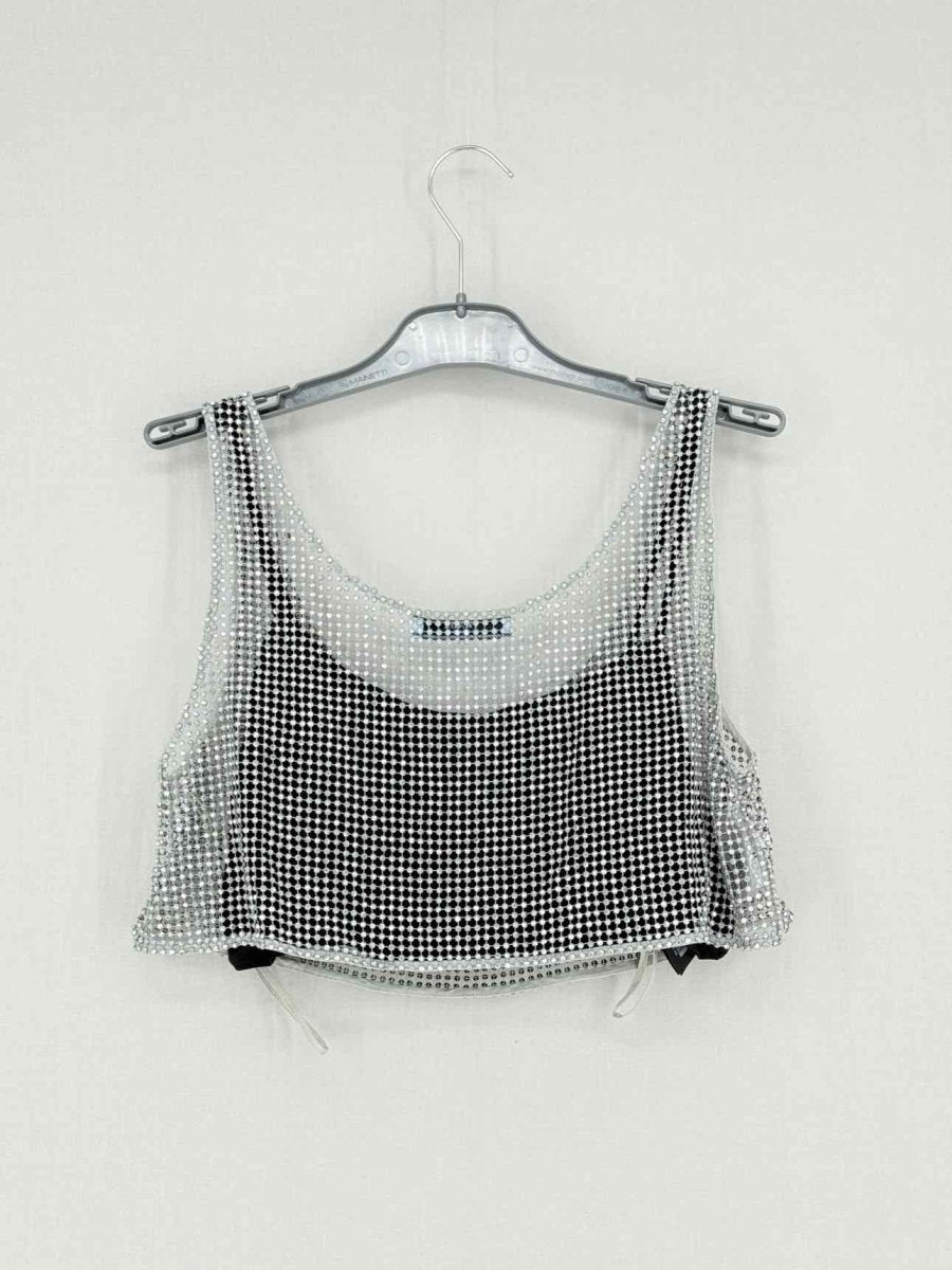 Pre - loved PRADA Black & Silver Logo Plaque Size US 4 Top at Reems Closet