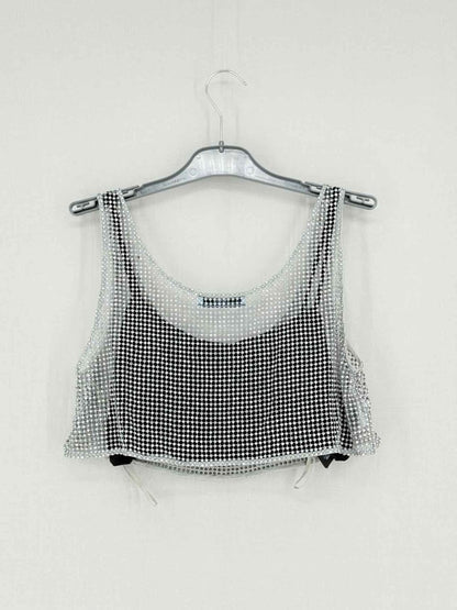 Pre - loved PRADA Black & Silver Logo Plaque Size US 4 Top at Reems Closet