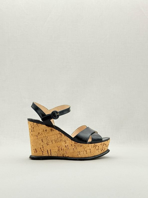 Pre - loved PRADA Black Size EU 37.5 Wedges at Reems Closet