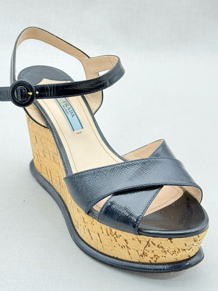 Pre - loved PRADA Black Size EU 37.5 Wedges at Reems Closet