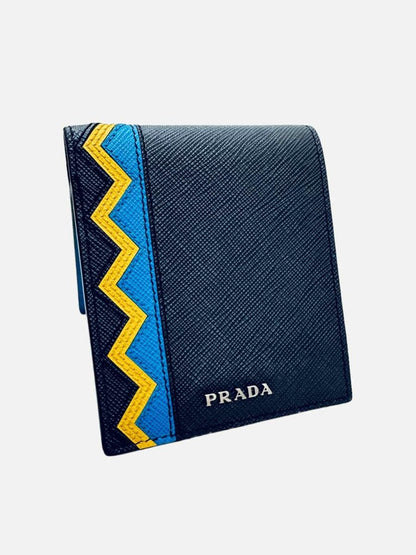 Pre - loved PRADA Blue w/ Yellow Compact Wallet at Reems Closet