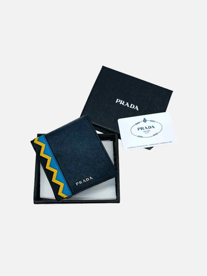 Pre - loved PRADA Blue w/ Yellow Compact Wallet at Reems Closet