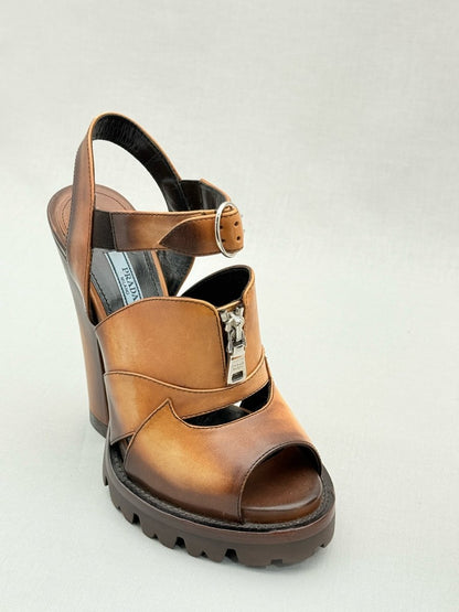 Pre - loved PRADA Brown Size EU 37 Heeled Sandals at Reems Closet