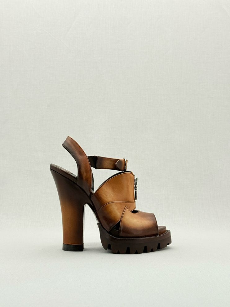 Pre - loved PRADA Brown Size EU 37 Heeled Sandals at Reems Closet