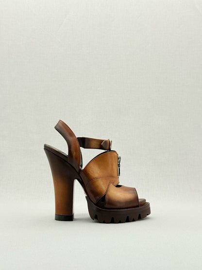Pre - loved PRADA Brown Size EU 37 Heeled Sandals at Reems Closet