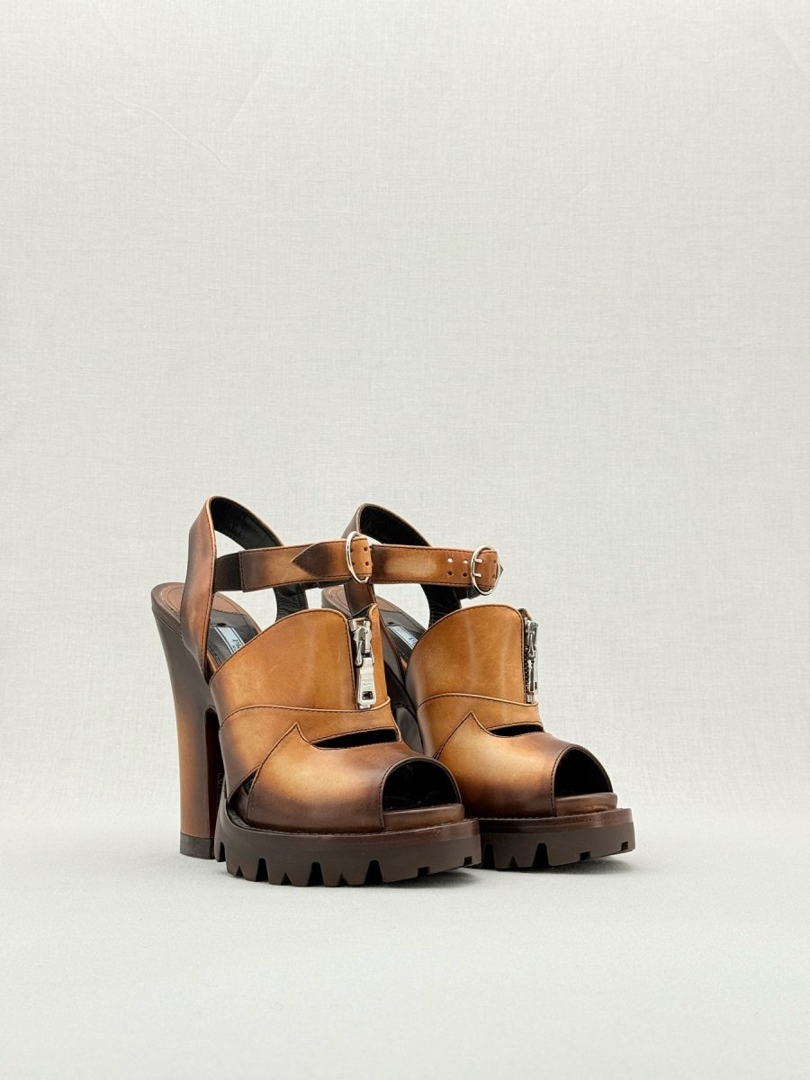 Pre - loved PRADA Brown Size EU 37 Heeled Sandals at Reems Closet
