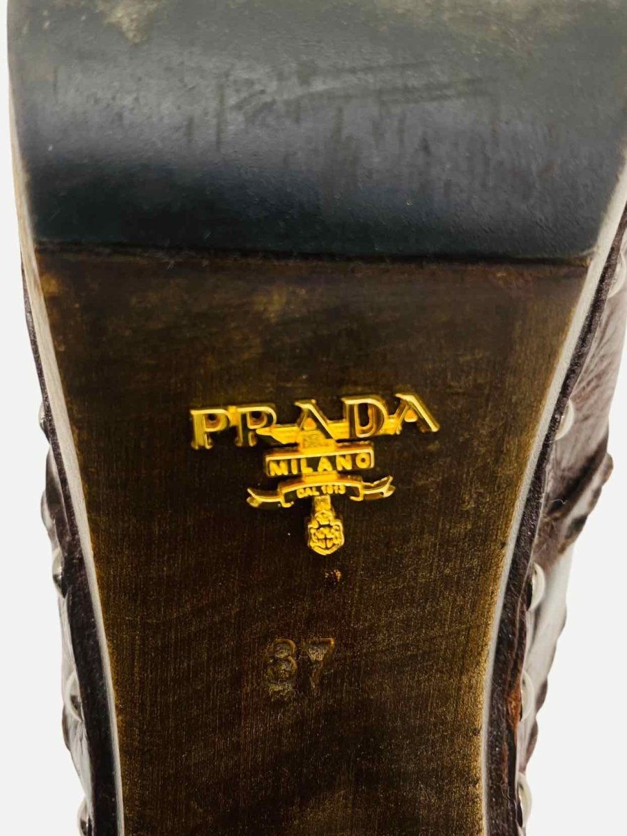 Pre - loved PRADA Clog Brown Studded Mules at Reems Closet