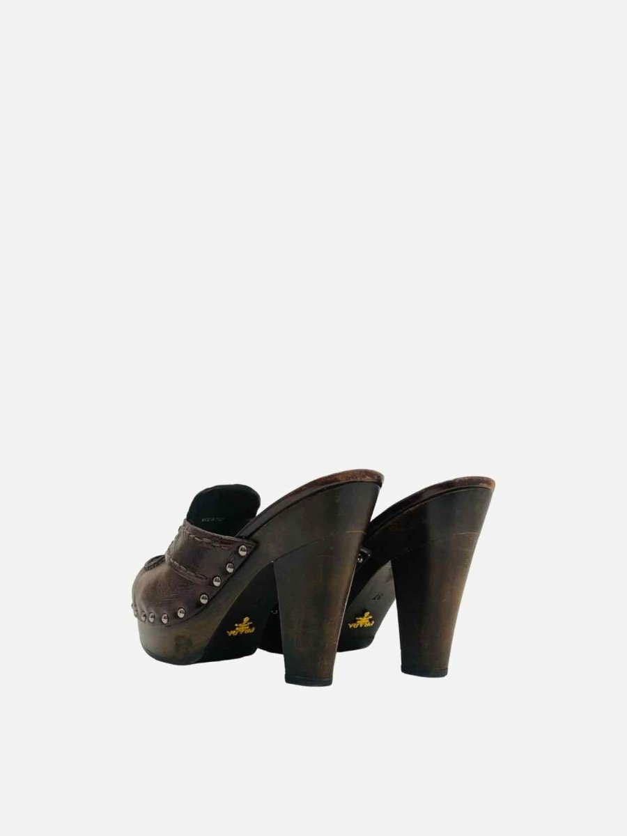 Pre - loved PRADA Clog Brown Studded Mules at Reems Closet