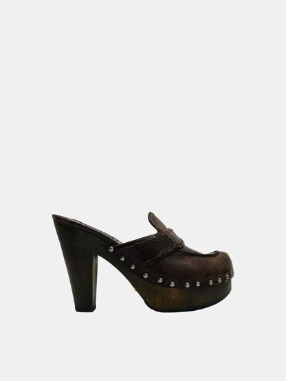 Pre - loved PRADA Clog Brown Studded Mules at Reems Closet