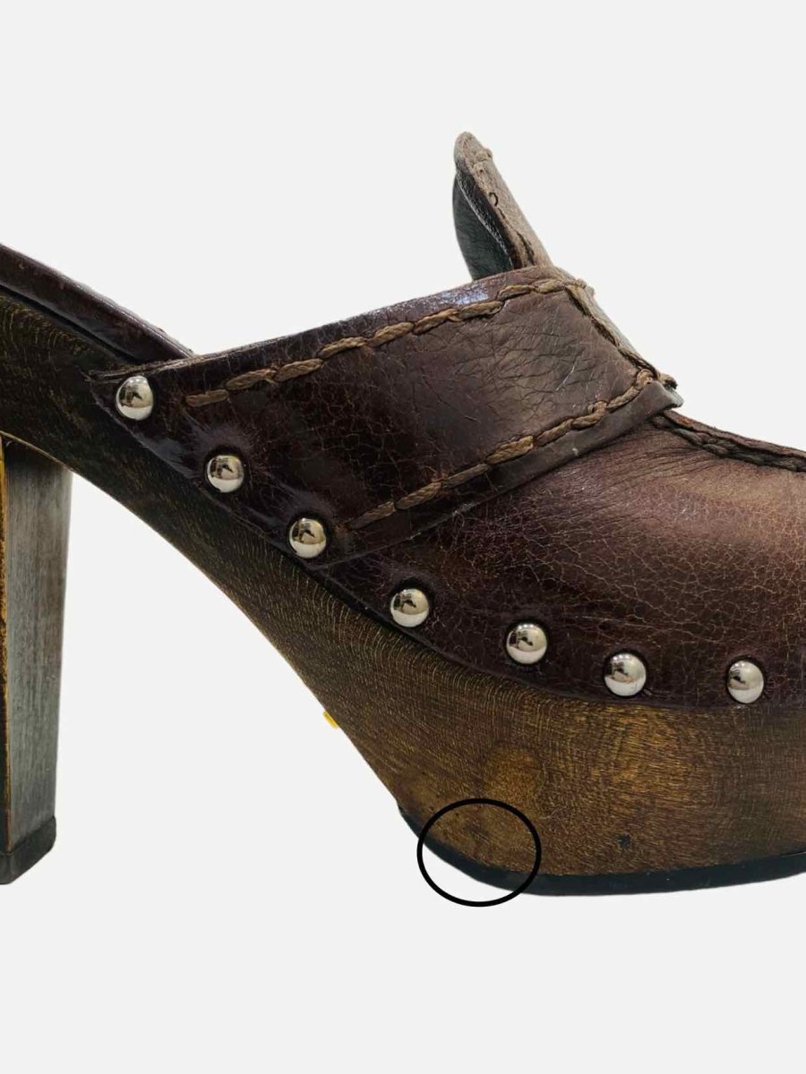 Pre - loved PRADA Clog Brown Studded Mules at Reems Closet