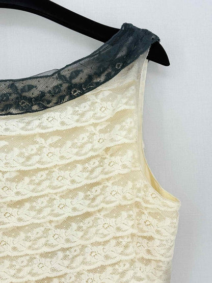 Pre-loved PRADA Cream & Black Lace Size US 8 Top at Reems Closet