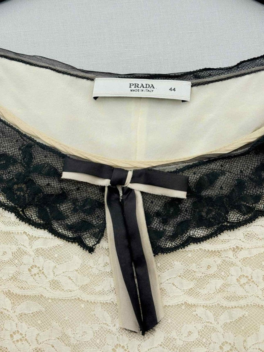 Pre-loved PRADA Cream & Black Lace Size US 8 Top at Reems Closet