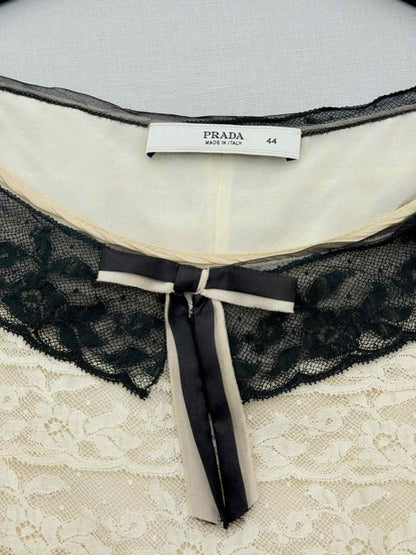 Pre-loved PRADA Cream & Black Lace Size US 8 Top at Reems Closet