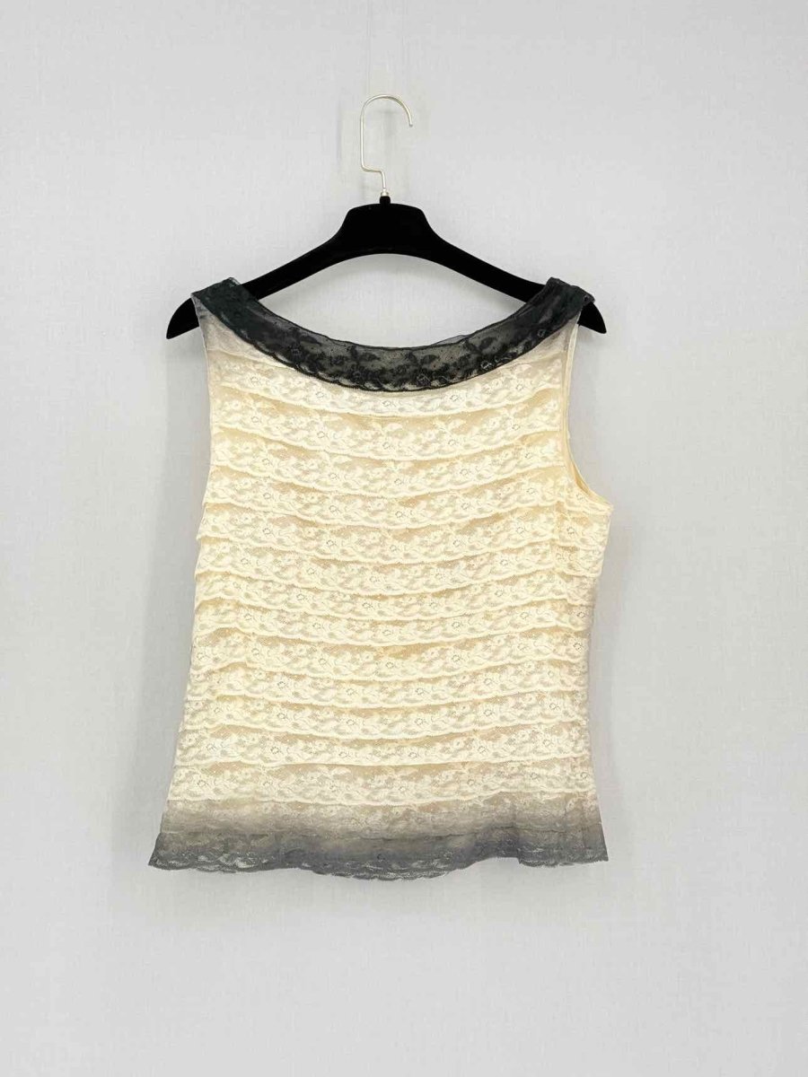 Pre-loved PRADA Cream & Black Lace Size US 8 Top at Reems Closet