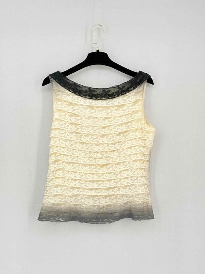 Pre-loved PRADA Cream & Black Lace Size US 8 Top at Reems Closet