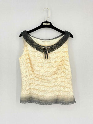 Pre-loved PRADA Cream & Black Lace Size US 8 Top at Reems Closet