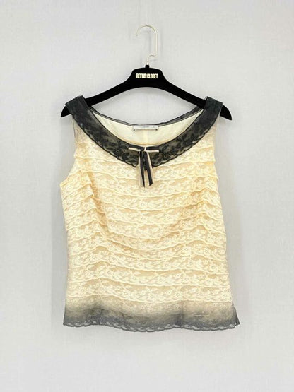 Pre-loved PRADA Cream & Black Lace Size US 8 Top at Reems Closet