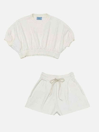 Pre - loved PRADA Cropped White Logo Top & Shorts Outfit at Reems Closet