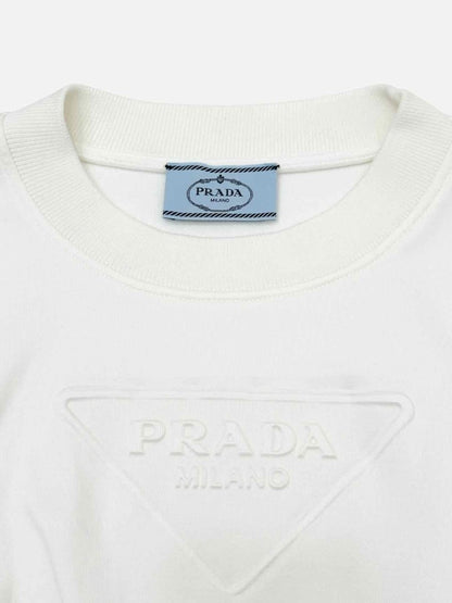 Pre - loved PRADA Cropped White Logo Top & Shorts Outfit at Reems Closet