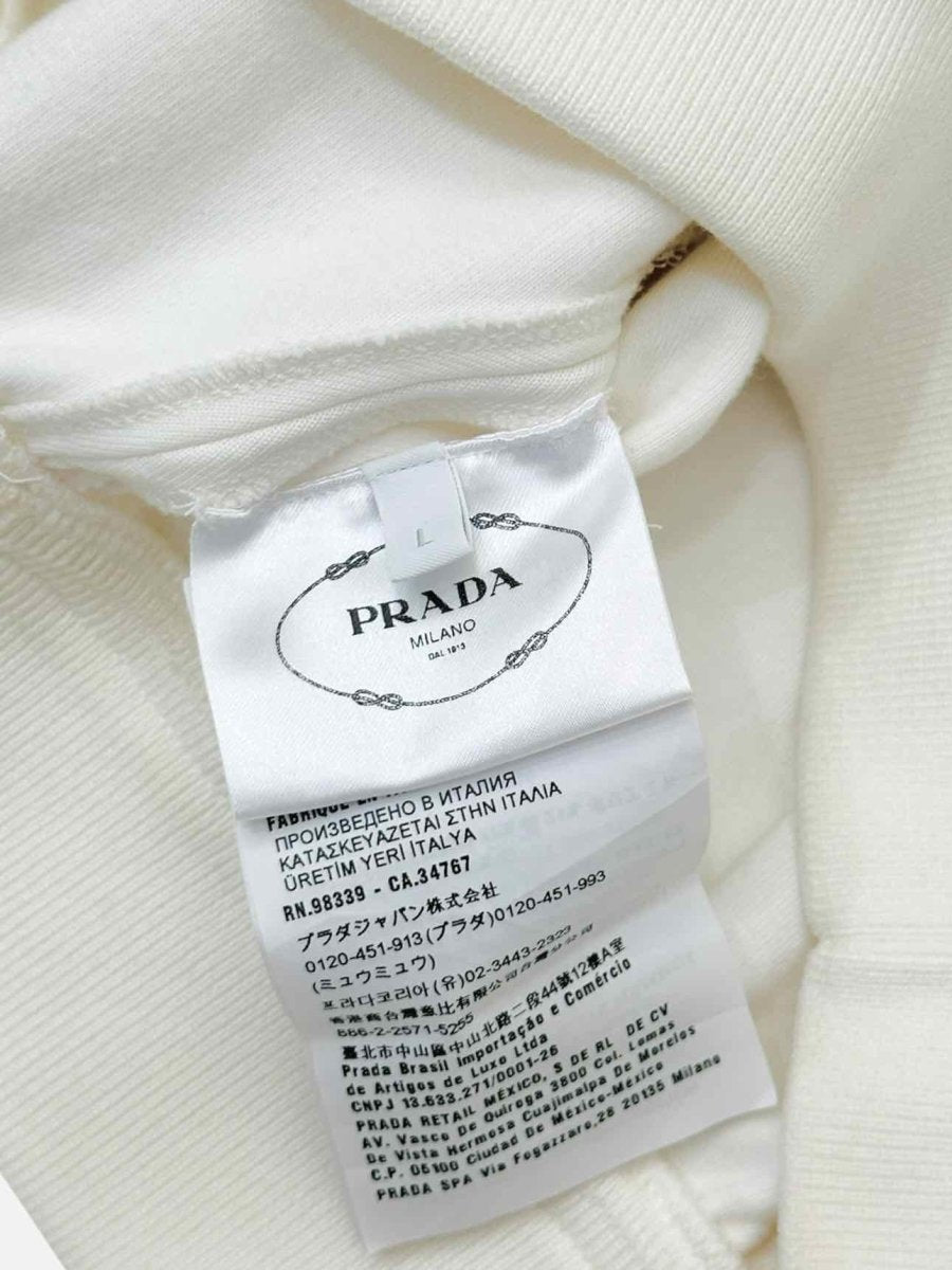 Pre - loved PRADA Cropped White Logo Top & Shorts Outfit at Reems Closet