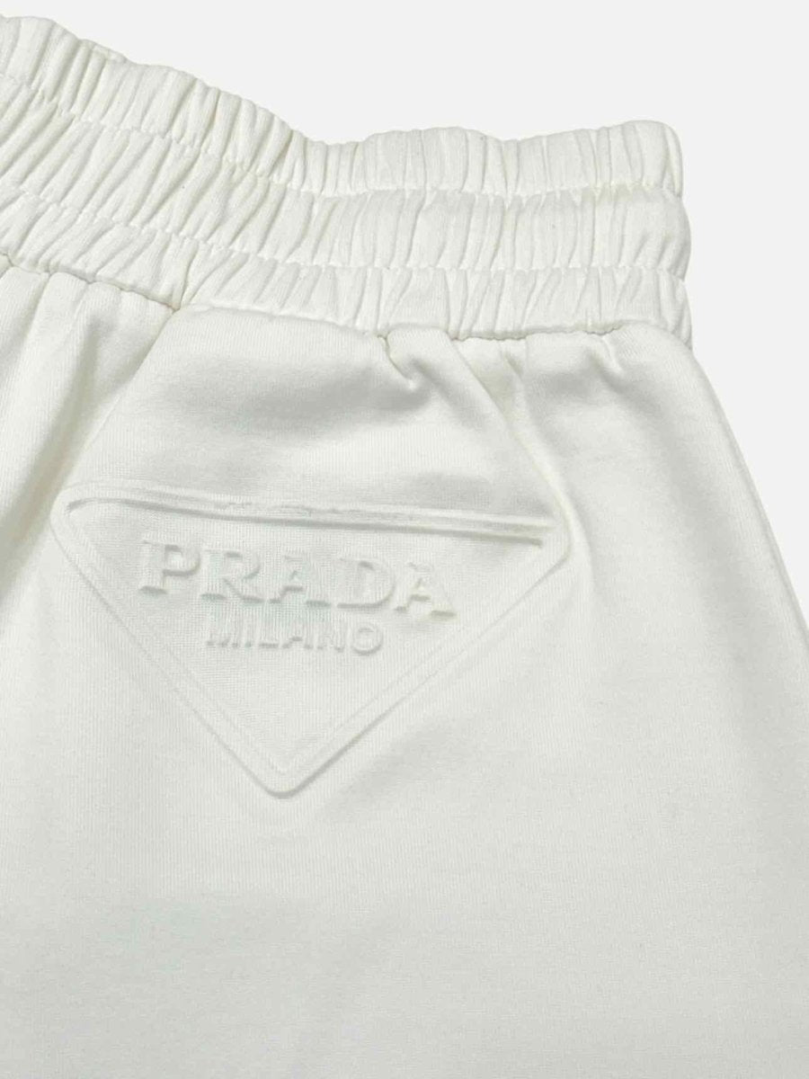 Pre - loved PRADA Cropped White Logo Top & Shorts Outfit at Reems Closet