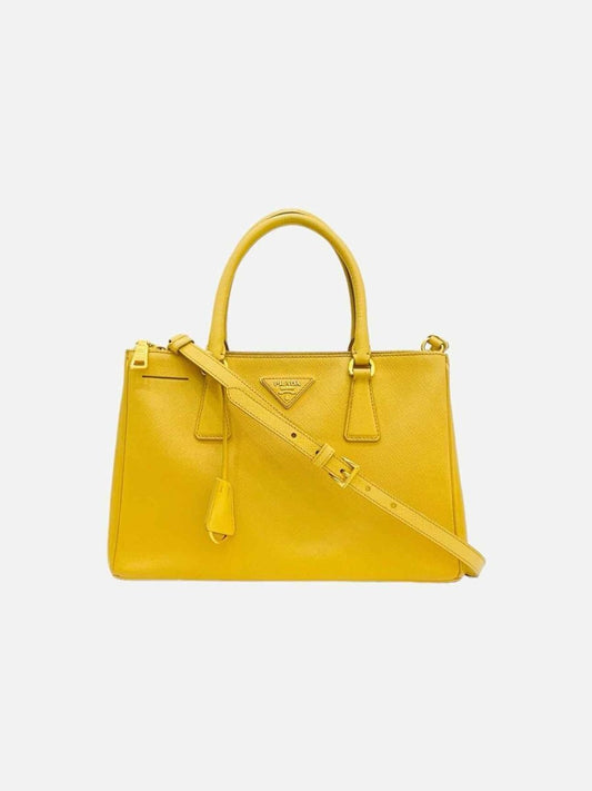 Pre-loved PRADA Double Zip Yellow Top Handle from Reems Closet